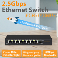 2.5G Ethernet Network Switch Unmanaged LAN Hub 8*2.5G+1*10G SFP+ Uplink Ports Fanless for NAS Wifi Router Wireless AP VDI
