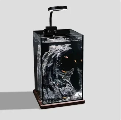 20×20×35cm Super White Glass Waterfall Aquarium Tank, Light Luxury Desktop Ecological Aquascape Complete Set for Living Room