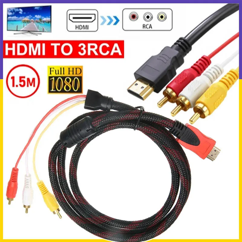 【الشحن السريع】HDTV HDMI ذكر إلى 3RCA لوتس ذكر كابل HDMI إلى AV مركب محول الصوت والفيديو محول ل DVD HDTV STB PS4 PC