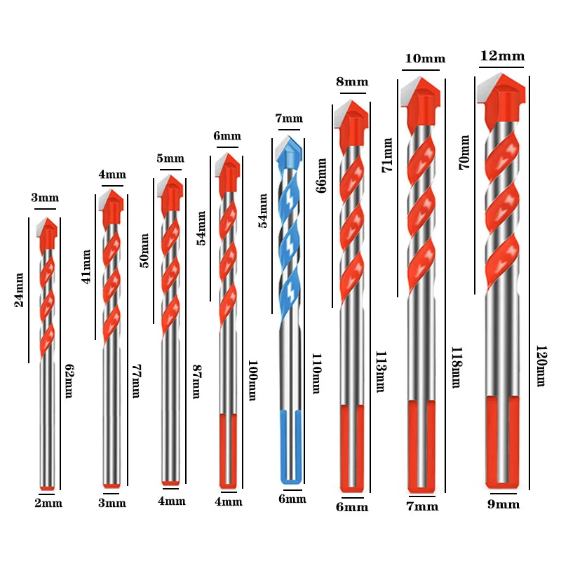 6-12mm Multifunctional Triangle Drill Bit Diamond Set Ceramic Tile Concrete Brick Wood Glass Punching Hole Saw Metal