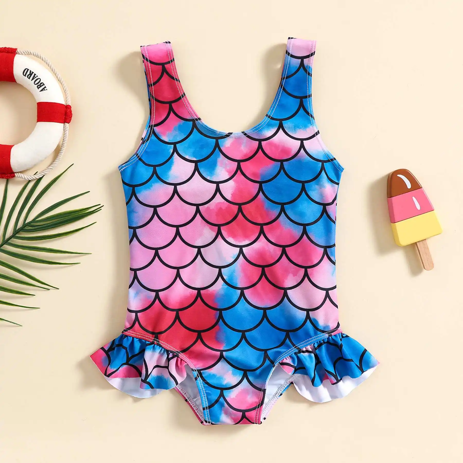 

2023 Wholesale Kid Lovely Swimsuit Cute Child One Piece Swimwear Stylish Girl Flouce Beachwear Summer Bathingsuit Swimming Suit