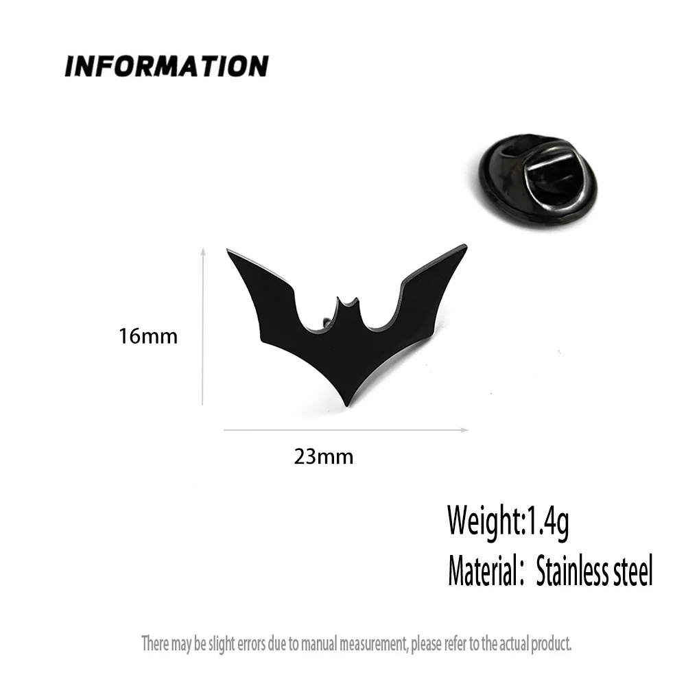 Dark Bat gold-plated badge, suit lapel pin stainless steel black, women\'s anti-exposure button, men\'s brooch