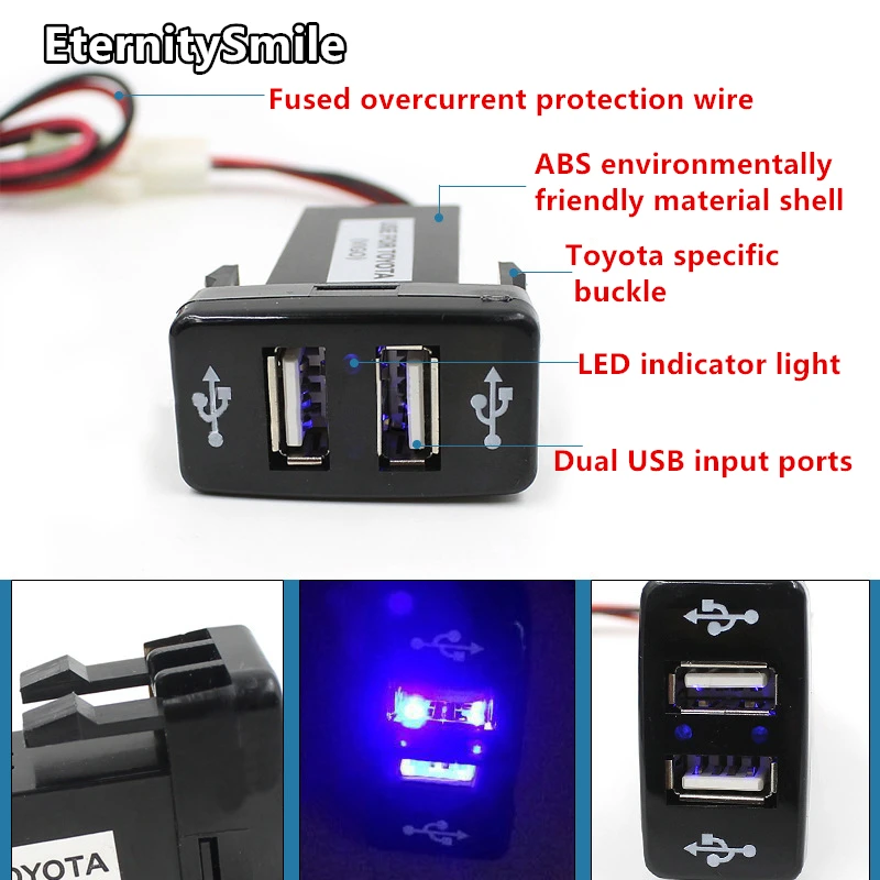 

12V Dual Car USB Power Socket Port Charger 2.1A Quick Charge for Toyota