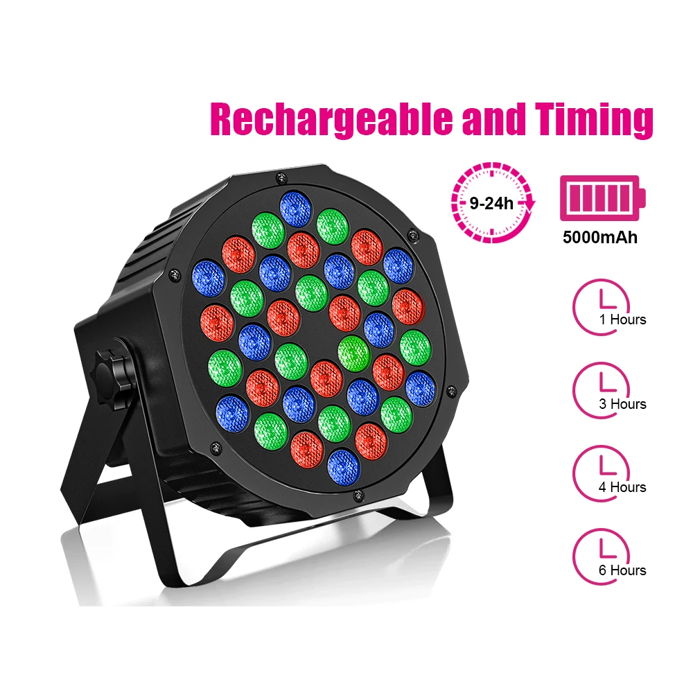 Fieryzeal 4PCS LED Par Light 36LED RGB DMX Stage Effect Lighting Ricaricabile Piatto Par Luce per DJ Disco Party Bar Stage Light