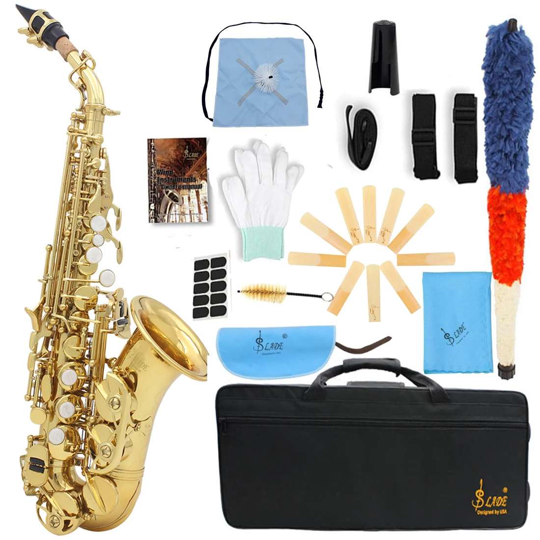 

SLADE Soprano Saxophone Goden Professional B Flat Saxophone Woodwind Instrument Sax with Box Cleaning Cloth Neck Strap Parts