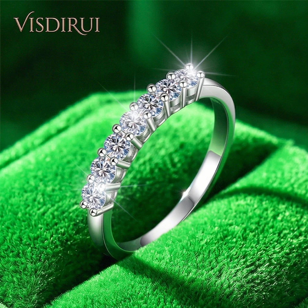 

VISDIRUI 0.7ct Three Stone Moissanite Ring for Women 3mm D Color VVS1 S925 Sterling Silver Prong Set Anniversary Band