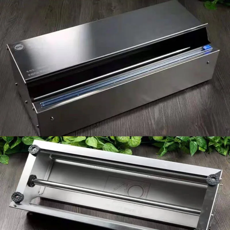 Stainless Steel Kitchen Foil And Cling Film Wrap Dispenser Cutter Storage Preservative Film Roll Case With Cutting Blade