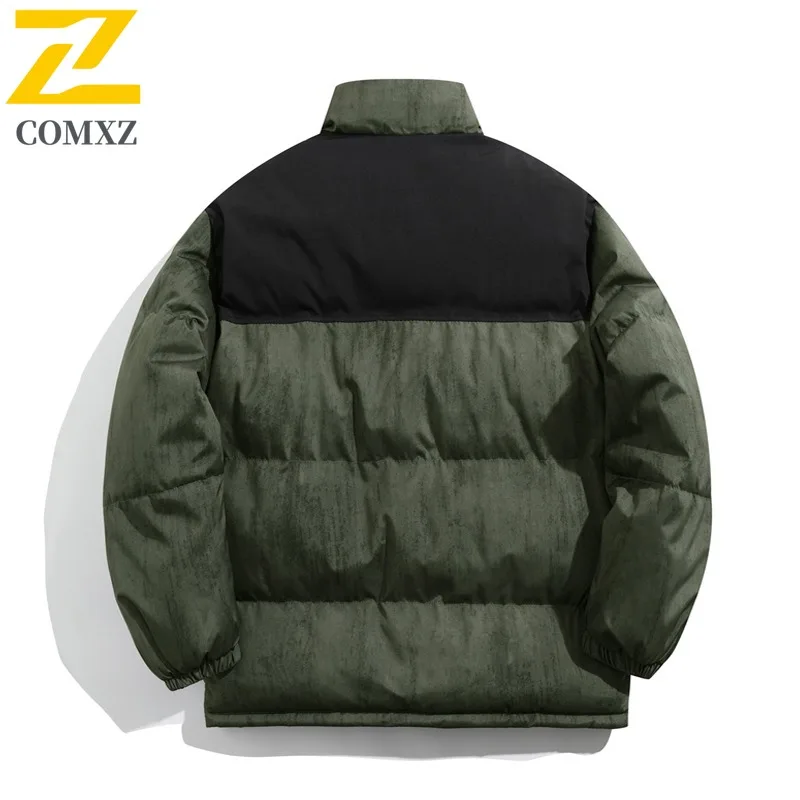 COMXZ Padding Coat Stand Collar Splicing Camping Lightweight Parka Loose Hiking Windproof Cold Protection Winter Trench Coat