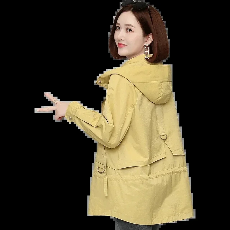 Women's Windbreaker Spring and Autumn 2024 New Mother Middle Aged Loose Coat and Thin Lining Korean Trench Hooded 3XL B277