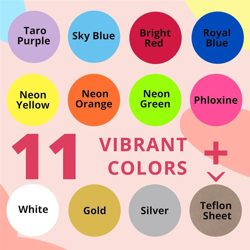 CYCLI-HTV Heat Transfer Vinyl - 12 Pack HTV Vinyl, 11 Different Colors Iron On Vinyl And 1 Teflonsheet, HTV 12X10 Inch HTV