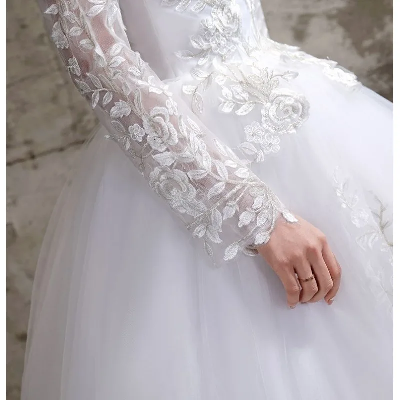 تخصيص فستان الزفاف نمط العروس زائد حجم زهرة فساتين الزفاف حالمة كامل الأكمام الزفاف الدانتيل يصل فساتين الكرة أثواب