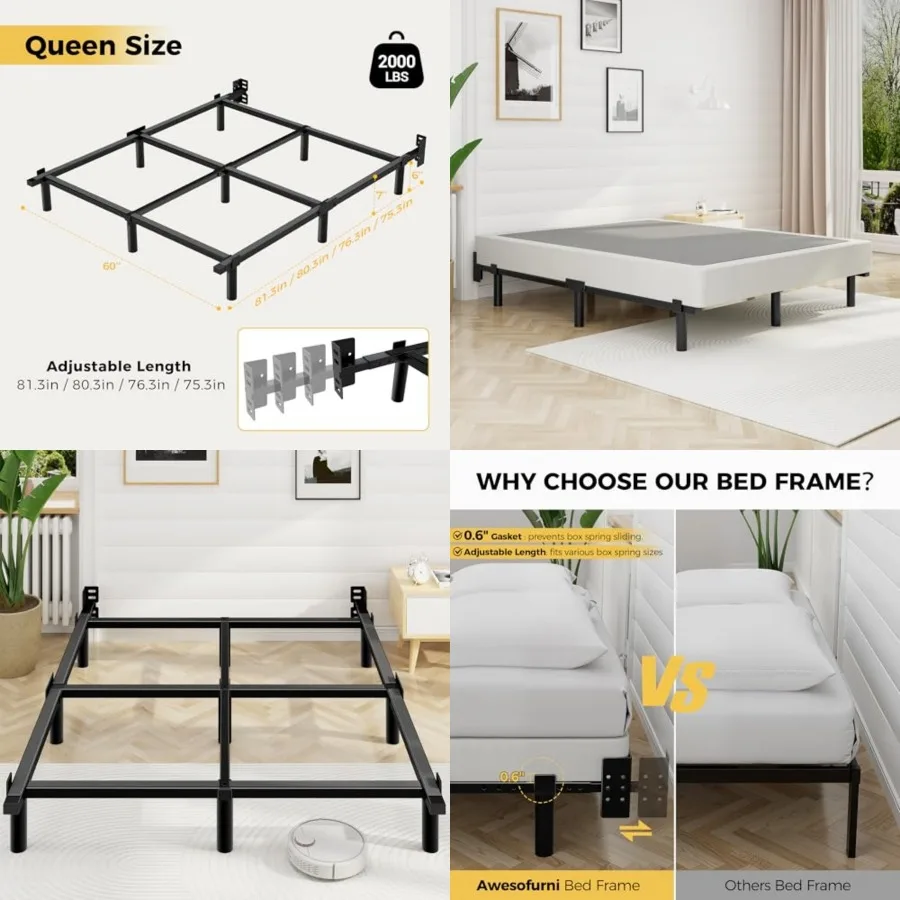 

Queen, 7 Inch Basics Metal, Heavy Duty 9-Leg Base for Box Spring and Mattress, Noise-Free, Easy Assembly, Black