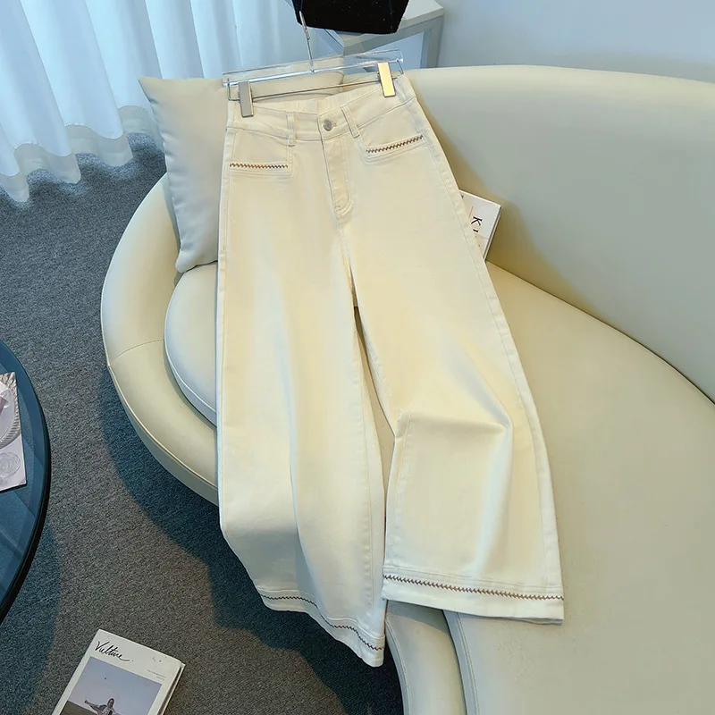 

Four-Way Stretch Embroidered Ankle-Length Pants Spring and Autumn Versatile Fashion High-Waisted Slimming Straight-Leg Ankle-Len