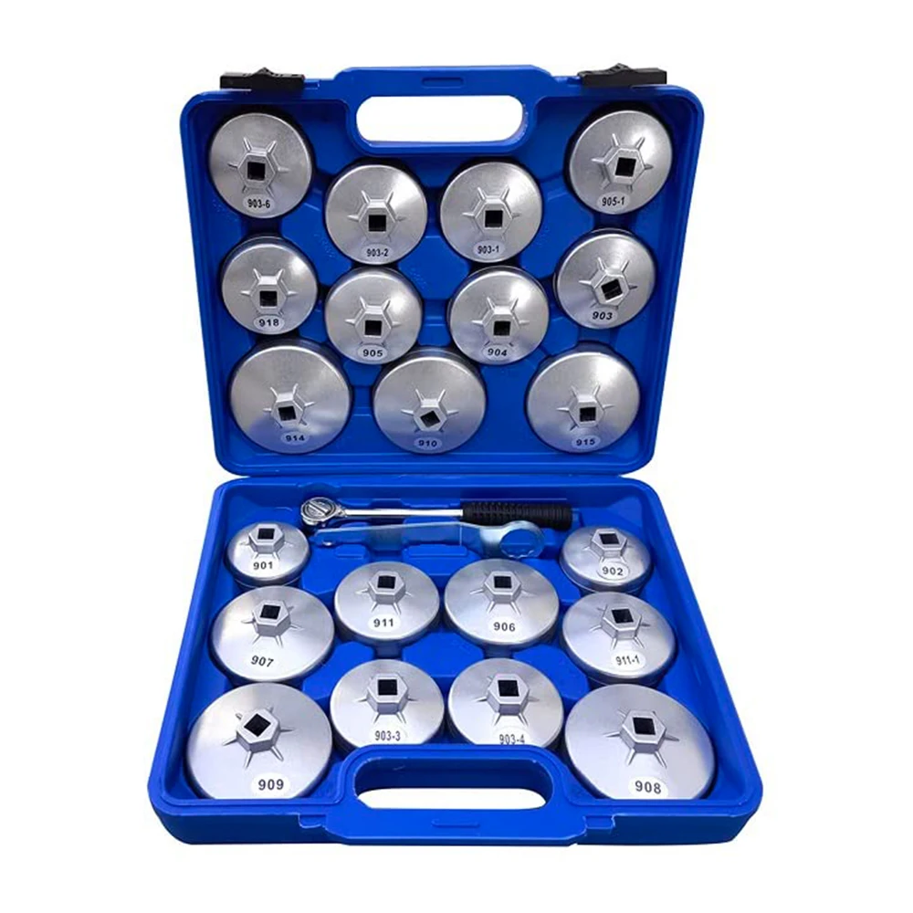 Podofo 23-teiliges Ölfilter-Schlüsselset, Ölfilterdeckel-Schlüsselset, 1/2-Zoll-Antrieb, Ölfilter-Entfernungswerkzeug, Becherförmiges Ölfilter-Steckschlüsselset