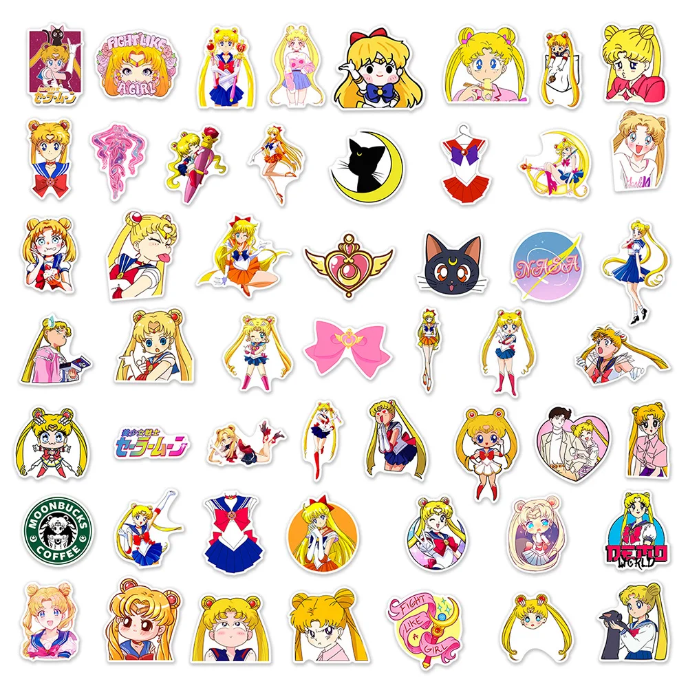 10/30/50pcs Giappone Cartoom Sailor Moon Anime adesivi decalcomanie giocattoli per bambini cancelleria fai da te bagaglio casco decorazione estetica adesivo