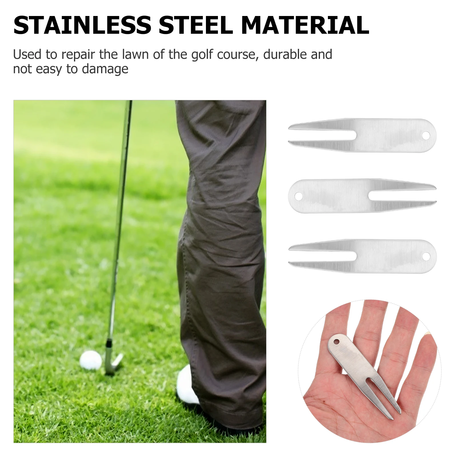

3 Pcs Golf Green Forks Stainless Steel Divot Repair Tools Mini Golfs Lawn Fixed Marker Supplies Practice Accessories