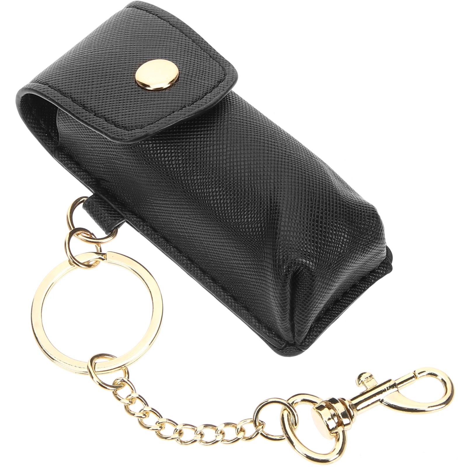 Lipstick Case Set Keychain Fob Holder Pu Storage Bag Black Zinc Alloy Travel Accessories for Women Balm