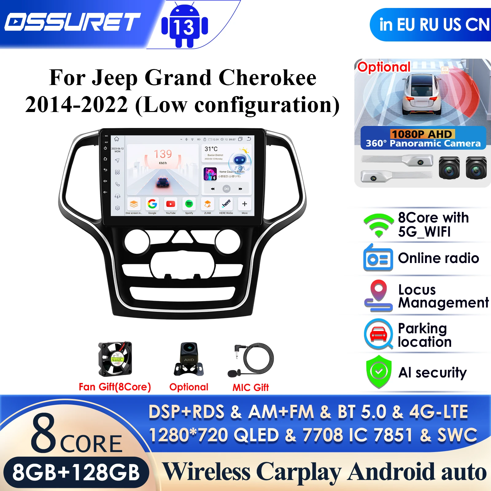 

9 ''AI интеллектуальный плеер 2din Android автомобильное радио для Jeep Grand Cherokee WK2 2014-2022 GPS Carplay Auto 4G WIFI авторадио стерео