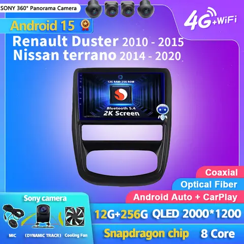 Qualcomm Android 15 Carplay Auto 2K Screen Car Radio Multimedia Player For Renault Duster For Nissan terrano Autoradio Stereo BT