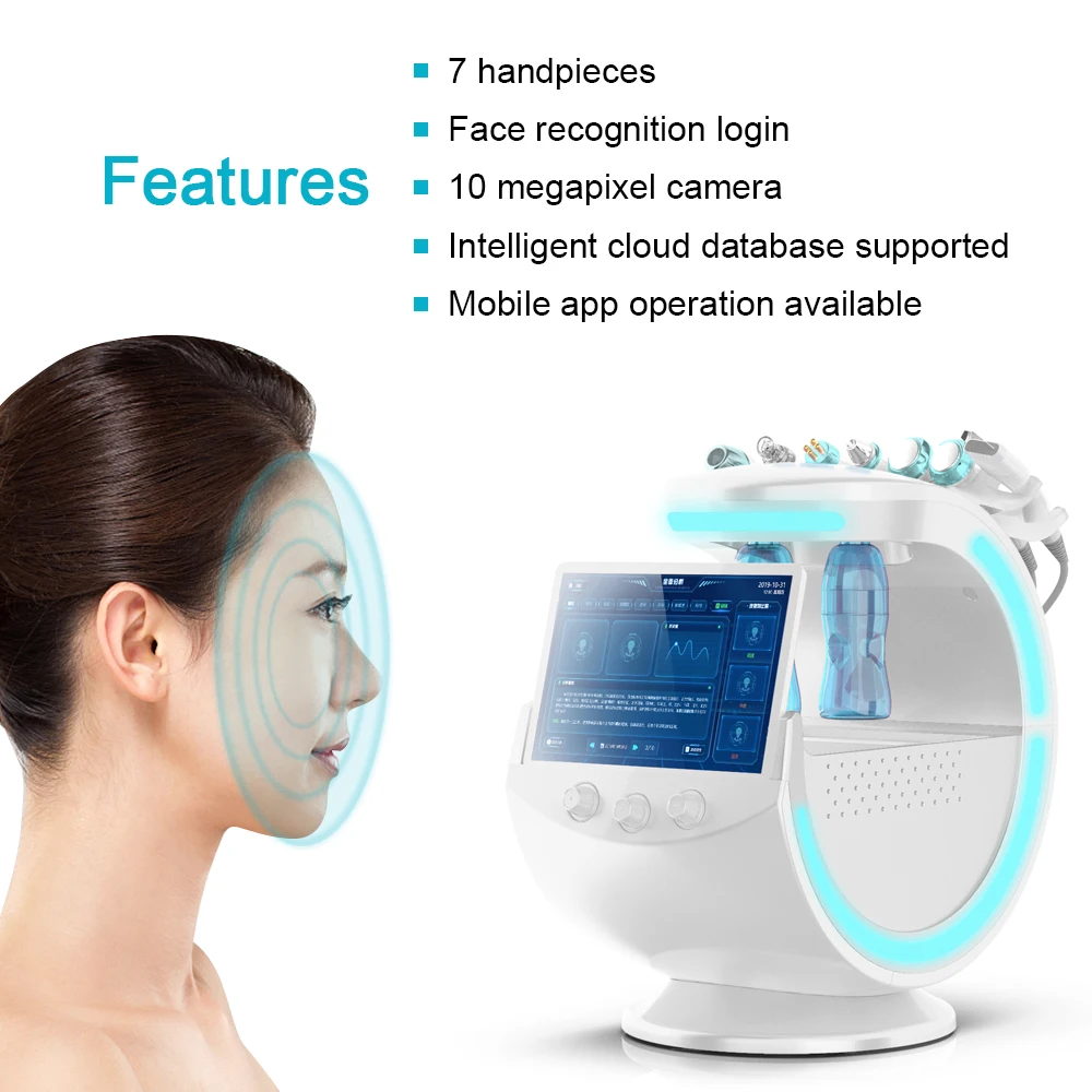 Ice Blue Hydrafacials Dermabrasion Facial 7 in 1 Skin Lifting Cleansing Aqua Cleansing Machine With Skin Analyzer Spa Use Device