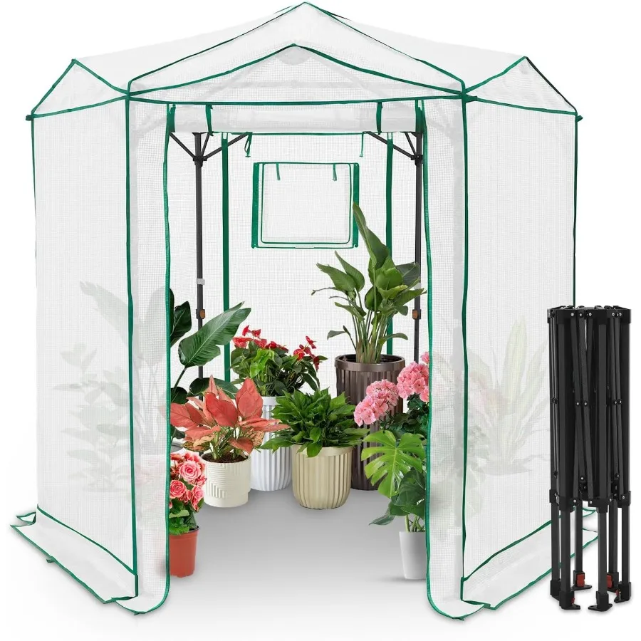 

EAGLE PEAK 6.6x6.6 ft Hexagon Pop up Greenhouse Portable Walkin Grow Tent for Seed Starting Garden Plants Indoor Outdoor Green