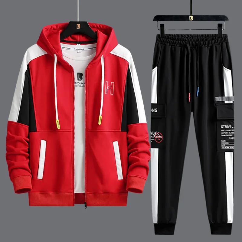 Spring Autumn Mens Two Piece Set Hooded Jacket and Sweatpants Men Tracksuit Hip Hop Style Outfit Set Trendy Sports Suit 2023 New