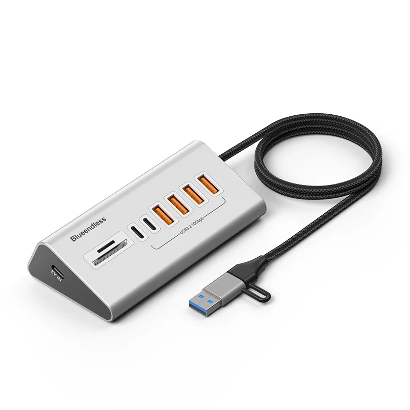 Hub USB 3.2 10Gbps Stacja Dokująca USB Rozgałęźnik Typu C z Czytnikiem Kart Stop Aluminium Wielofunkcyjny 8/9 Portowy Przełącznik do Komputera PC Laptopa — zdjęcie produktu 7