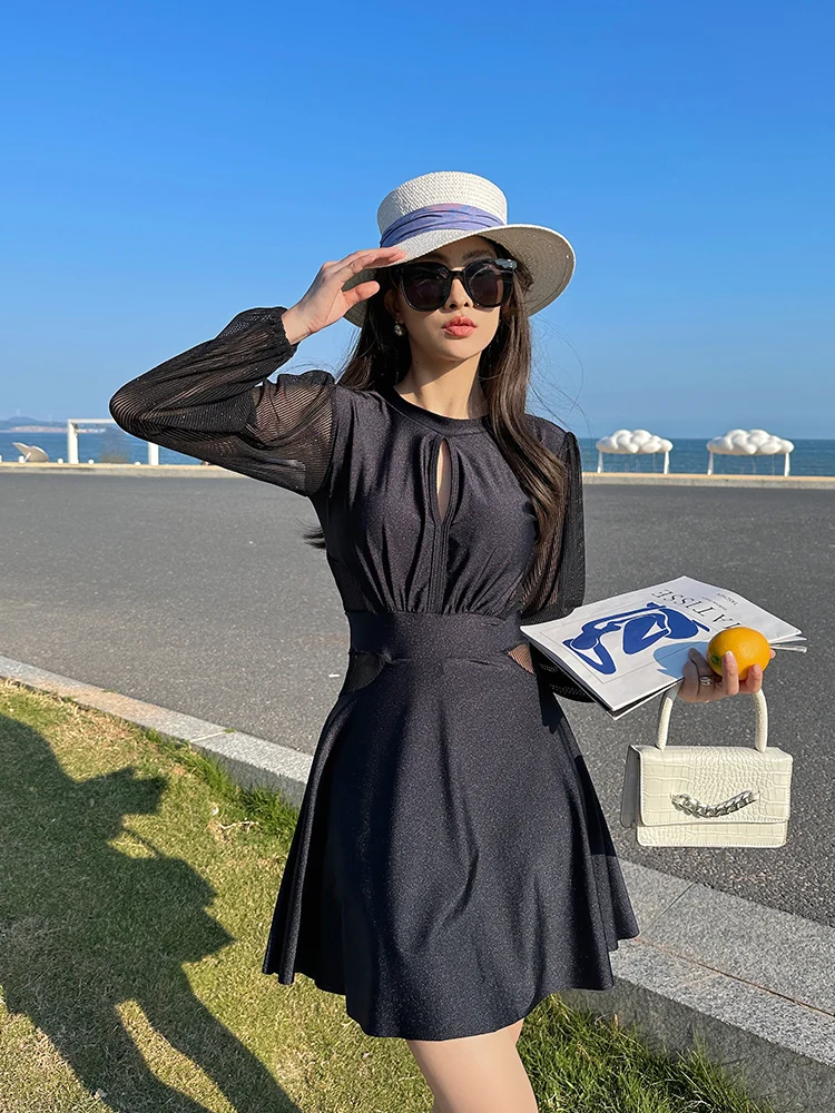 

2024 New plus Size Swimsuit for Women Thermal Bath Long Sve Swimming Suit Casual Sle Fixed Chest Pad Nylon Fabric