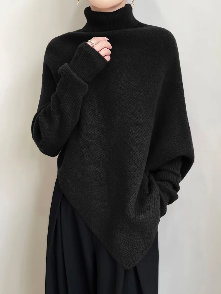 Office Lady Women's Shawl Pullover Sweater 100% Merino Wool Irregular Pullover Knit Bohemia Poncho Stole Versatile Autumn Winter