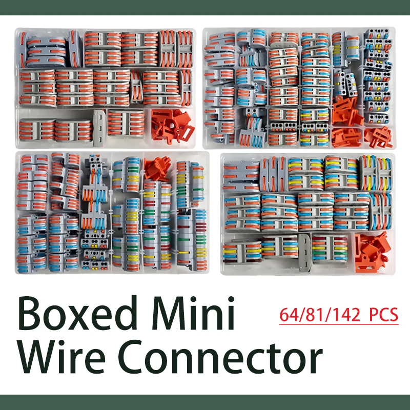 64/81/142PCS Boxed Mini Fast Wire Connector SPL Compact Conductor Spring Wiring Connector Conductor Push-in Terminal Block 222