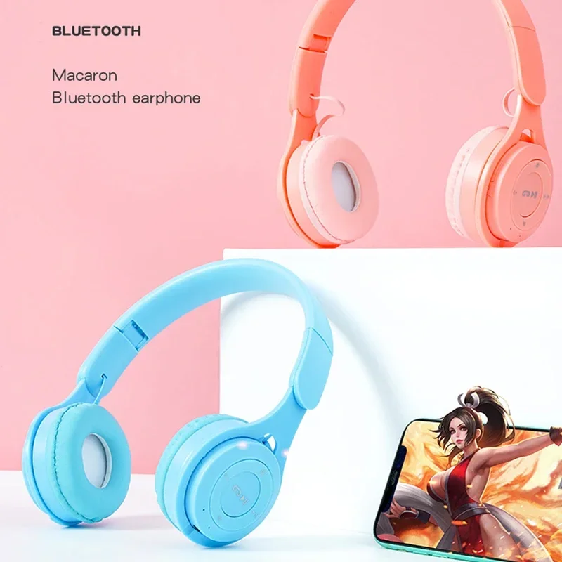 Macaron Headphones Kids Wireless Bluetooth Headphone Stereo Headband Gaming Headset with Mic Gamer Music Girl Gift Mobile Tablet