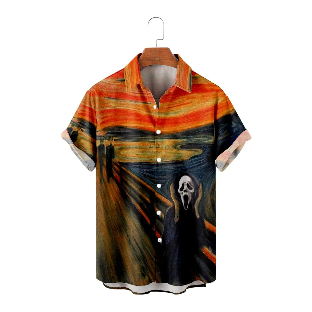 

Abstract art Summer Beach Shirt 3D Print Short Sleeve Casual Vacation Men's Dress Loose Top Hawaiian Shirt