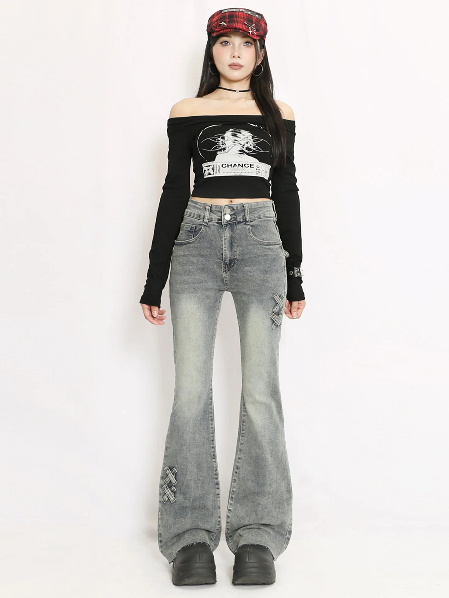 

Американские джинсы в стиле ретро с двойным узлом, облегающие, с высокой талией, эластичные, расклешенные, в пол, для женщин