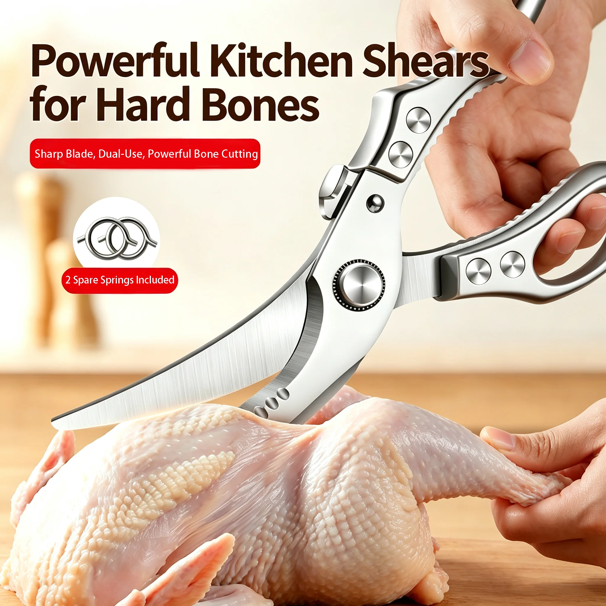 Food Grade Stainless Steel Kitchen Shears Daily Cooking Robust Kitchen Tool Multifunctional Scissors 2 Spare Springs Included