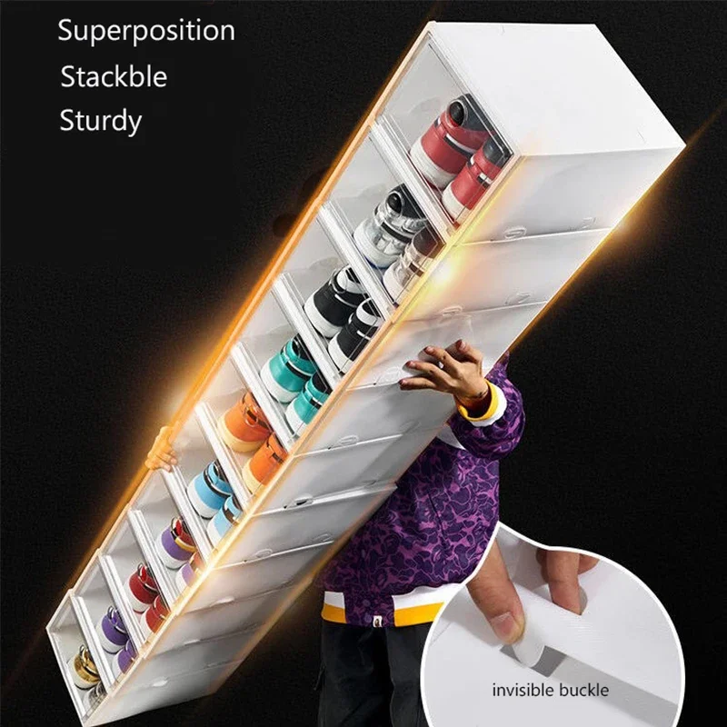 1pcs Transparent Plastic Shoe Storage Boxes Clear Sneakers AJ Display Case High-tops Football Shoe Box Stackable Shoes Cabinet