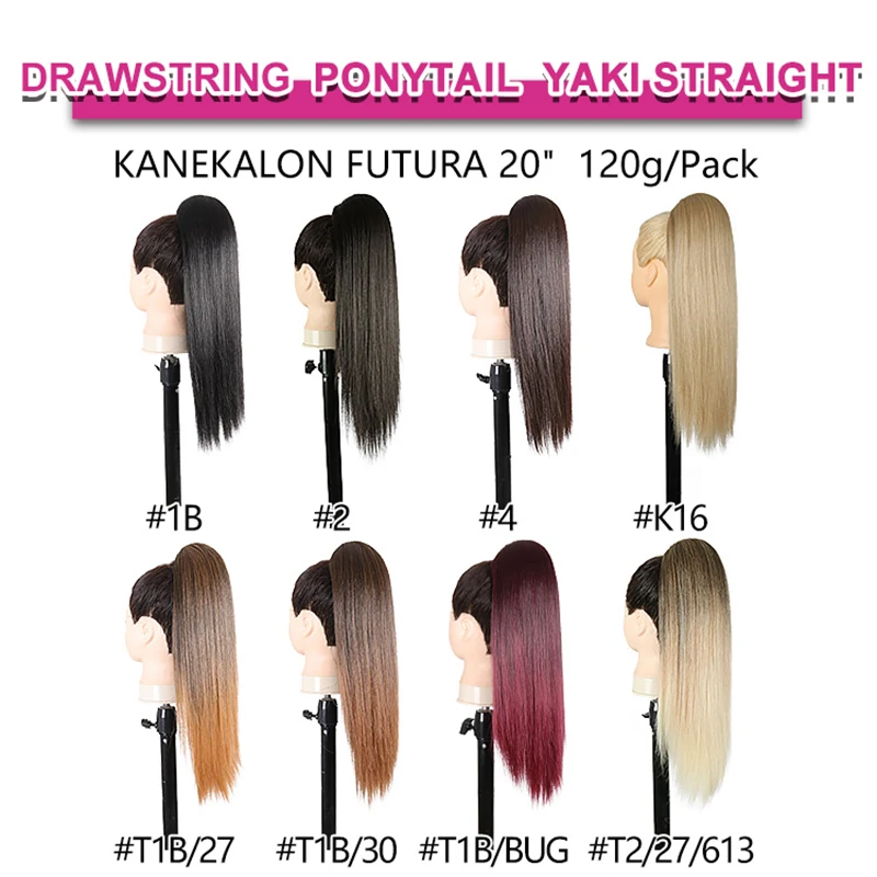JULIANNA Synthetic Yaki Drawstring Ponytail Extensions 20 Inch Long Curly Horse Tail False Hair Heat-Resistant for Women Use
