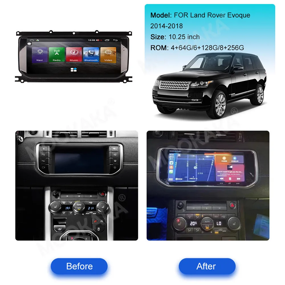 10.25 Inch Car Radio For Land Range Rover Evoque 2014-2018 Multimedia Video Player  GPS Navigation Android13 8+256G Carplay WIFI