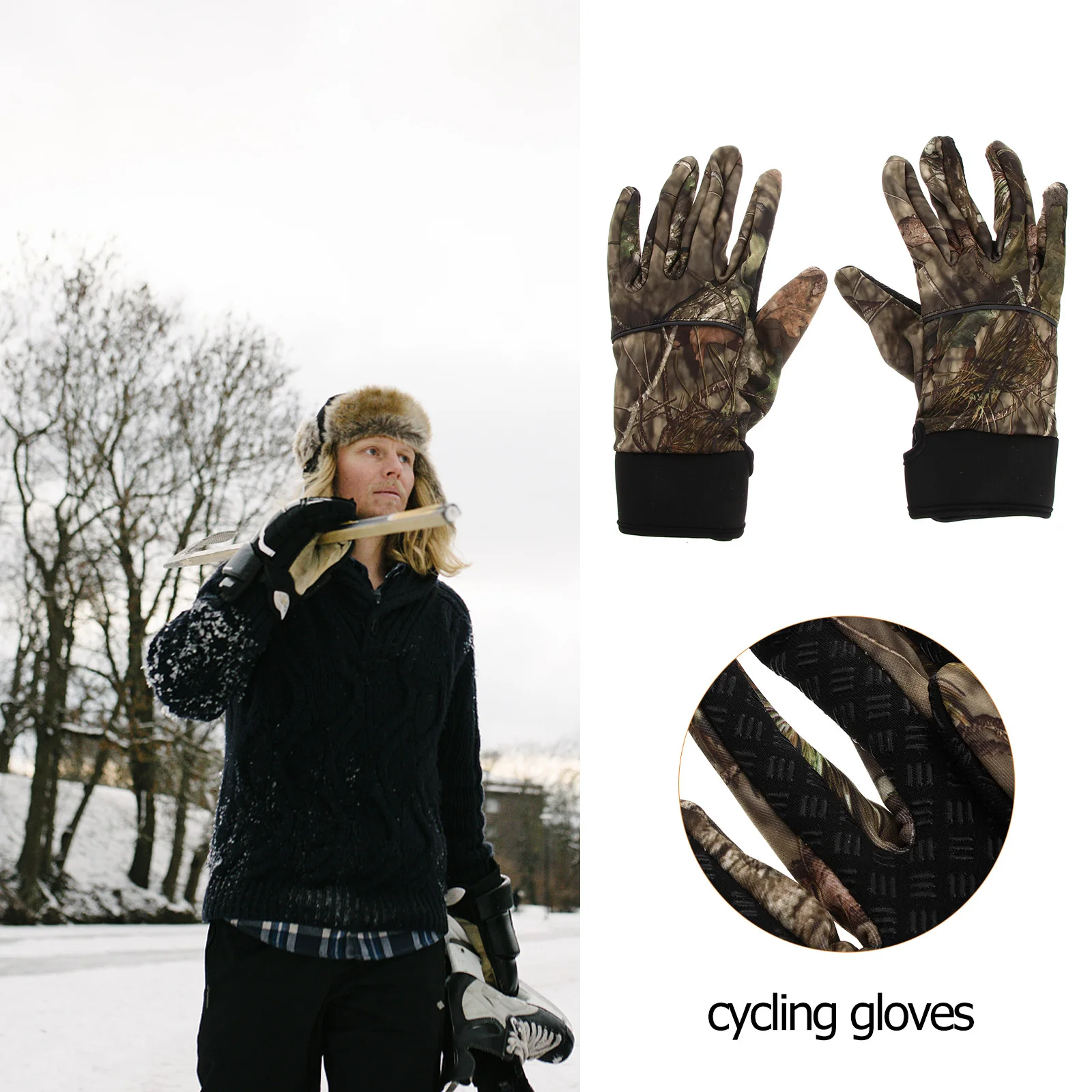 

1Pair Anti Slip Warm Gloves Winter Nylon Windproof Thermal Touch Screen Gloves for Cycling Driving Fishing Camping Size L