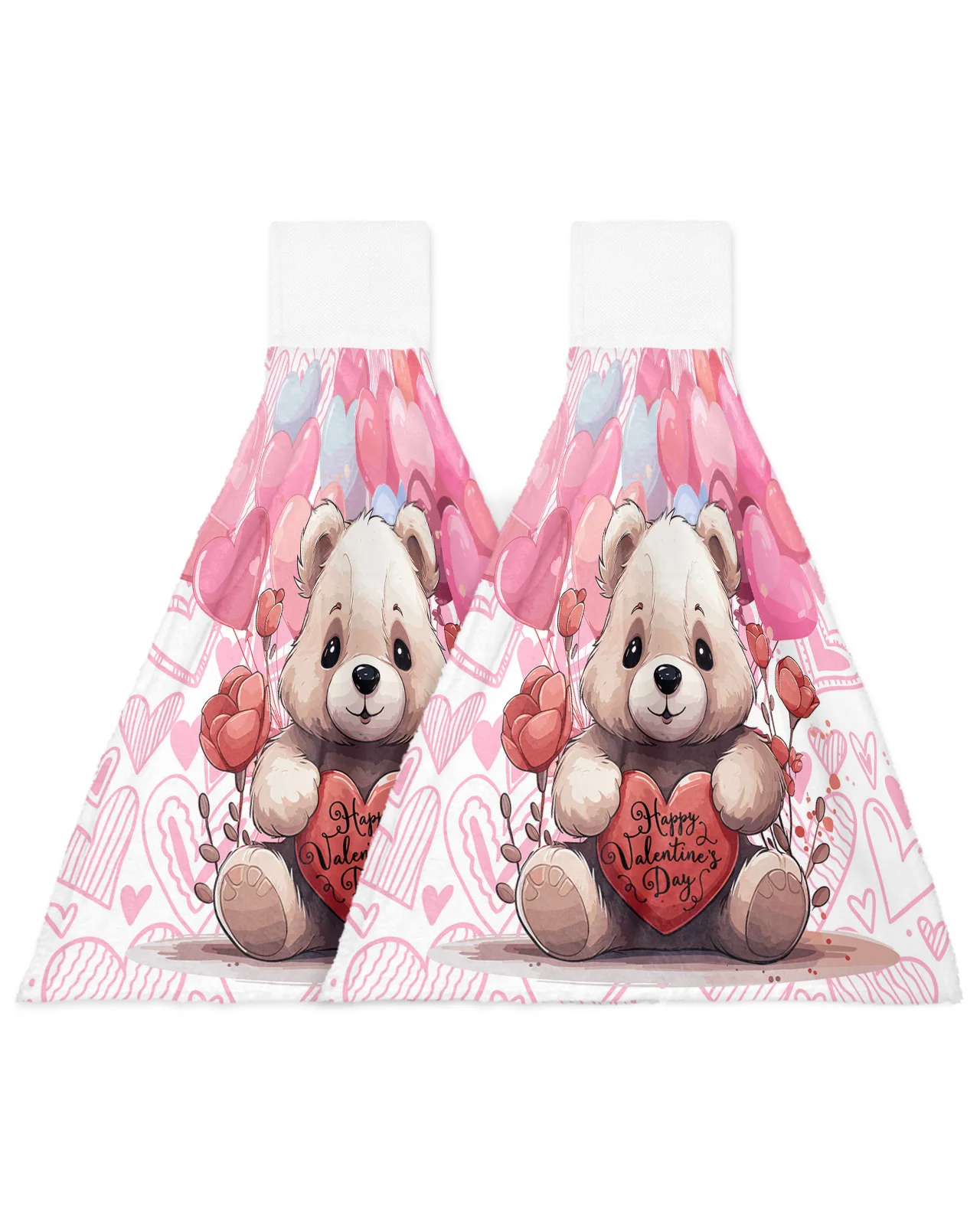 Valentine'S Day Balloon Love Doll Bear Hand Towels Kitchen Bathroom Hanging Cloth Quick Dry Soft Absorbent Microfiber Towels