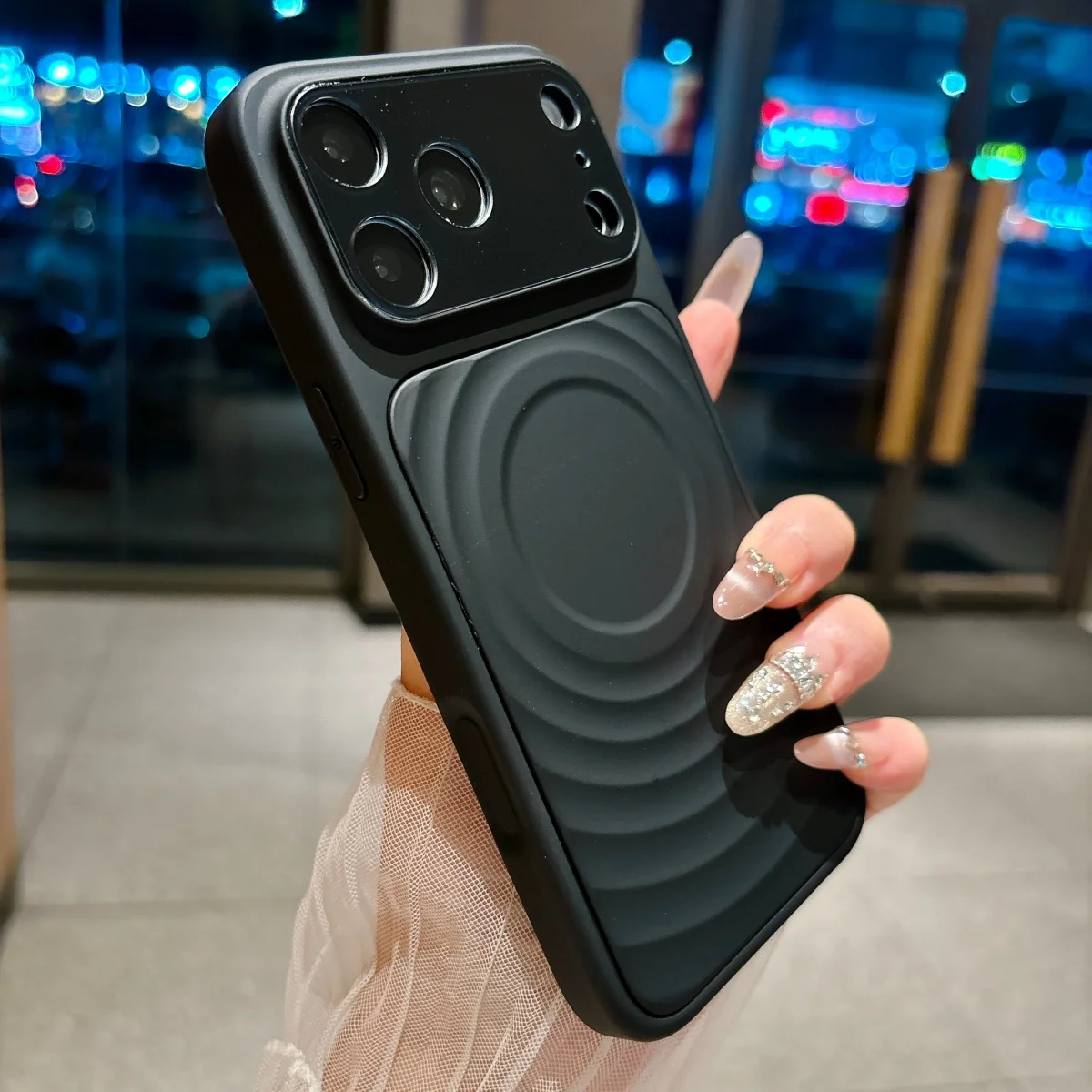 Offizielle Silikon-Handyhülle mit Wasserwellen-Muster und großem Fenster für Apple iPhone 17 16 15 14 Pro Max, modische matte stoßfeste Schutzhülle