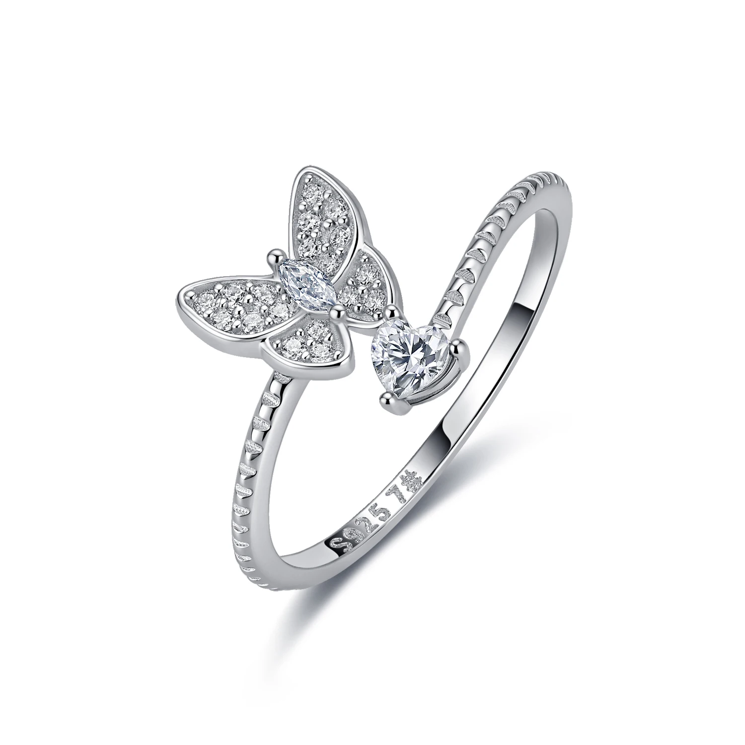 

Delicate and Charming Silver-plated 18K White Gold Heart-shaped Moissanite Butterfly Ring 0.4ct For Women