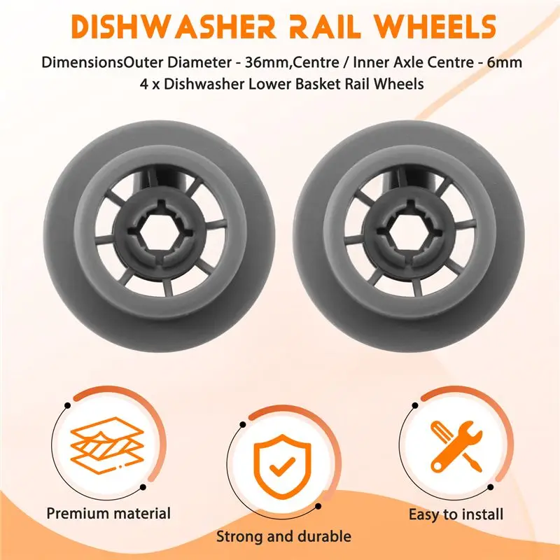 A55X-4 X Dishwasher Lower Basket Rail Wheels For Neff & Siemens Grey 165314