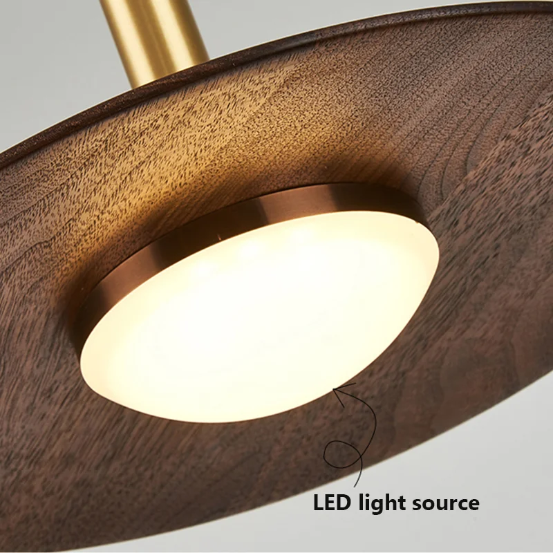 Kryty orzech z litego drewna LED żyrandol do restauracji Cafe Bar wystrój salonu Nordic Vintage lampy wiszące sypialnia Homestay