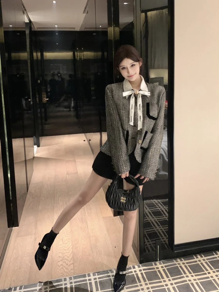 

Luna 06 New Autumn Small Fraance Sle Woolen Coat Pure Desire Design Commute Suit Collar Single Button Long Sve Coat