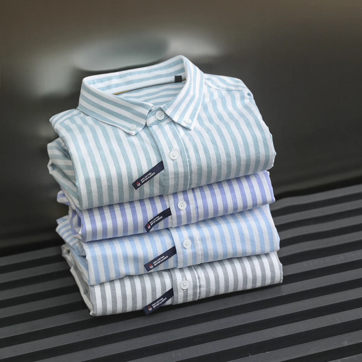 

Men's Faionable Ox Cloth irt Long Sve Pure Cotton Striped Collar up Spring Autumn Season Breathable Inner Wear