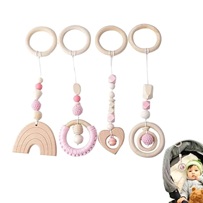 Play Gym Toys Ings Pendant Toy Set Kit Play Activity Gym Wooden Nursing Pendant, Gym Teether Rattles Toy Sensory