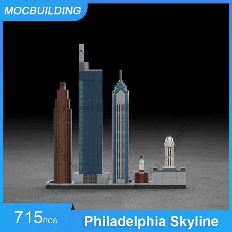 MOC Building Blocks Philadelphia Skyline Architecture Display Model DIY Assemble Bricks Creative Educational Toys Gifts 715PCS