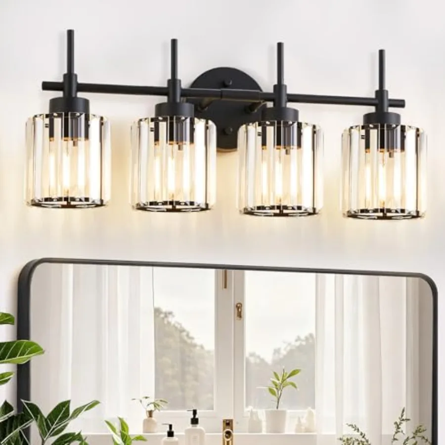 Round Crystal Vanity s, Modern Black Crystal Wall Light Bath Mirror Light Fixture Over Mirror Bathroom Wall Sconces for Bathroo