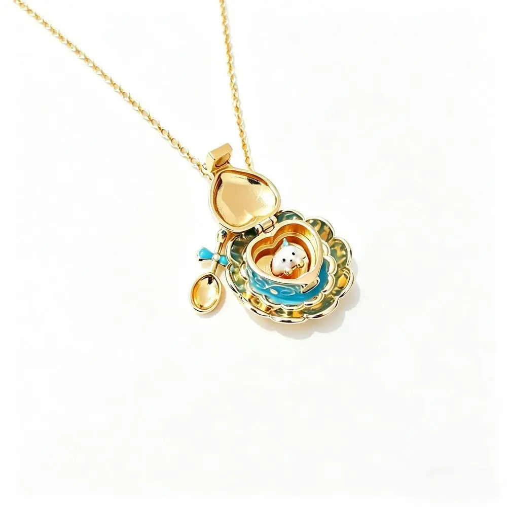 Metal Chain Teaspoon Pendant Necklace 18K Gold Plated Copper Animal Pendant Choker Neck Jewelry Vintage Gold Clavicle Chain