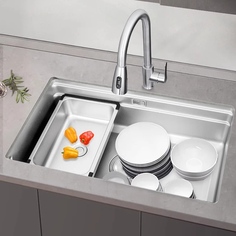 Thickened Kitchen Sink Large Single Slot Household SUS304 Stainless Steel Vegetable Washing Basin Integrated Sink Handmade